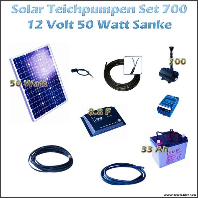 50W 12V Solar Teichpumpe mit Akku als Set für Gartenbrunnen 700 Sanke