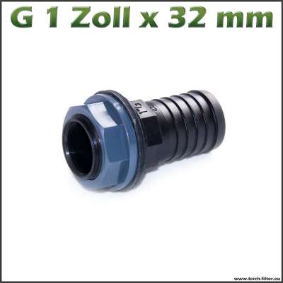 G 1 Zoll Anschluss für 32mm Schlauch mit Dichtung und Mutter aus PVC-U