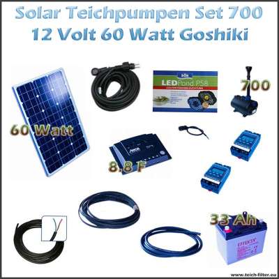 60W 12V Solar Teichpumpe mit Akku und LED Fontänenbeleuchtung 700 Goshiki