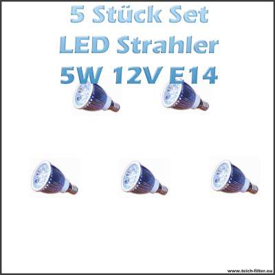 5 Stück Set 5W 12V LED Strahler (Spots, Leuchtmittel) Warmweiss mit E14 Fassung für Solaranlagen günstig kaufen