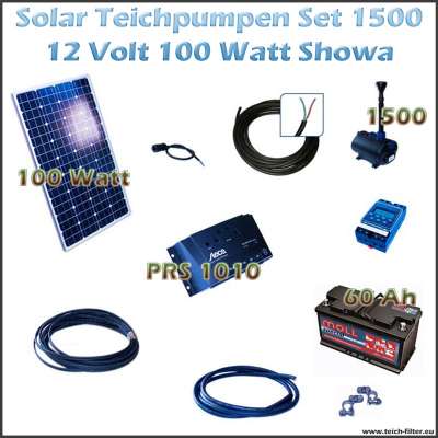 100W 12V Solar Teichpumpe im Set mit Akku 1500 Showa für Gartenteich