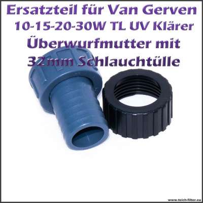 32mm Schlauchanschluss mit Mutter für TL UVC Klärer Van Gerven