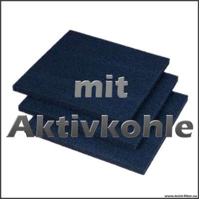 3 mal Filterschaum grob 50 x 50 x 3 cm in schwarz mit Aktivkohle