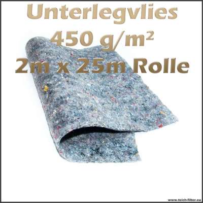 2m x 25m Rolle Schutzvlies 450g / m2 als wurzelfeste Unterlage für Teichfolien