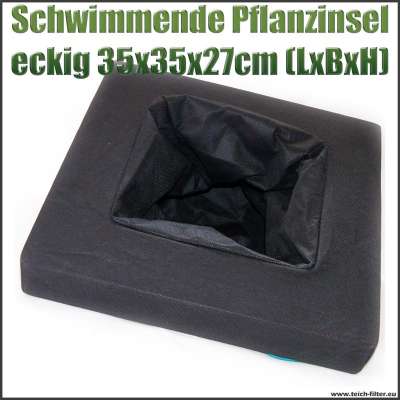 Schwimmende Pflanzinsel eckig 35x35x27cm mit Pflanzkorb für Teichpflanzen im Gartenteich auf der Wasseroberfläche