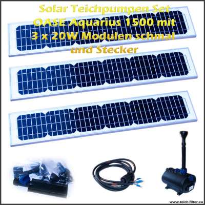 12V Solar Teichpumpen Set 1500 mit 3 Stück schmalen 20 Watt Modulen