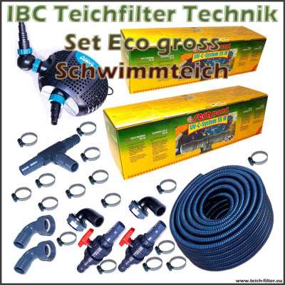 Grosses 12V Eco Schwimmteichset für Teichfilter aus IBC Tanks