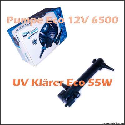 Teichtechnik Set Eco O 6500 12V Pumpe mit 55W UV Klärer