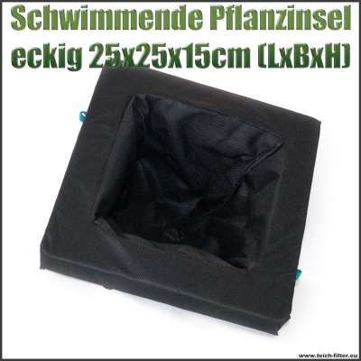 Schwimmende Pflanzinsel eckig 25x25x15cm mit Pflanzkorb für Teichpflanzen im Teich auf der Wasseroberfläche