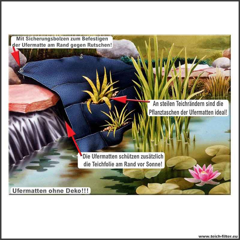 Ufermatten 110 x 105 cm mit 17 Pflanztaschen für Teich und Gartenteich