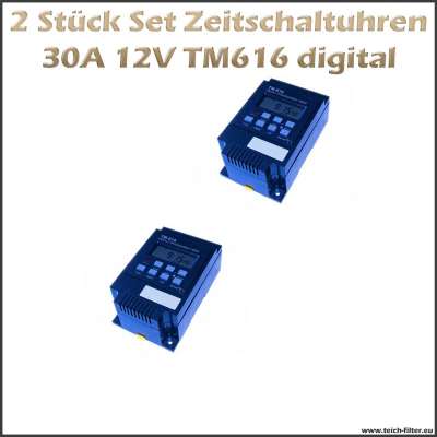 2 Stück Set digitale Timer 12V 30A 616 als Zeitschaltuhren für Hutschiene und Aufputz