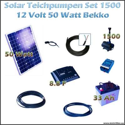 50W 12V Solar Teichpumpe im Set mit Akku 1500 Bekko für Wasserpumpe