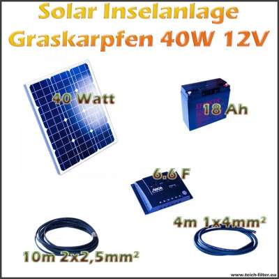 Solar Inselanlage 40W 12V Graskarpfen für Garten und Wohnmobil als Komplettset