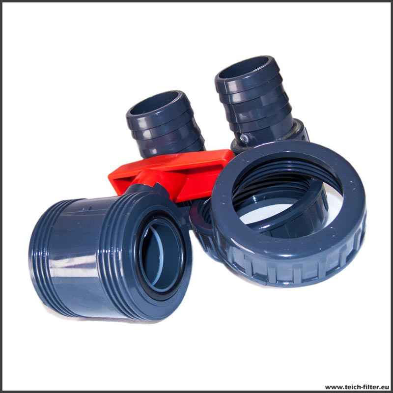 Kugelhahn DN 50 mm (2 Zoll) mit Griff und Schlauchanschluss Teichfilter