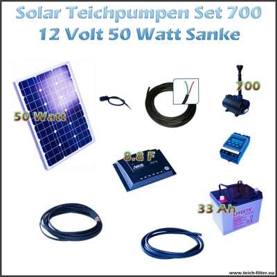 50W 12V Solar Teichpumpe im Set mit Akku 700 Sanke für Gartenbrunnen