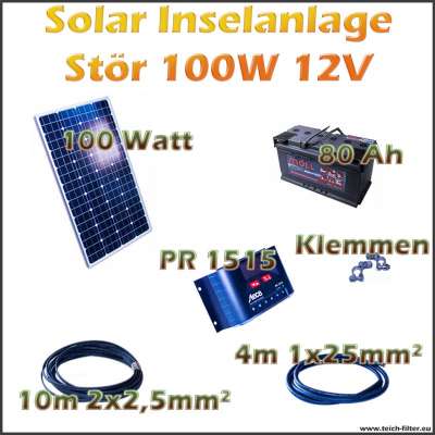 Solar Inselanlage 100W 12V Stör für Garten und Wohnwagen als Komplettset