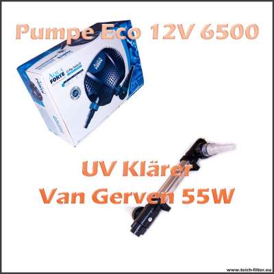 Technikset für Koiteich mit 55W UV Klärer Van Gerven und Eco O 6500 12V Pumpe