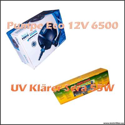 Set mit Teichtechnik Sera UV Klärer 55W und 12V Pumpe Eco O 6500