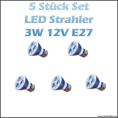 5 Stück Set 3W 12V LED Strahler (Spots) Warmweiss mit E27 Fassung für Solaranlagen günstig kaufen