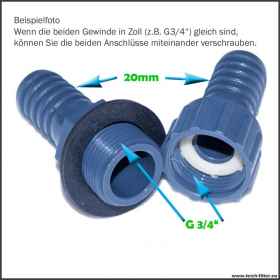 Schlauchanschluss 25 mm x G 3/4 Zoll AG gerade für Gartenschlauch