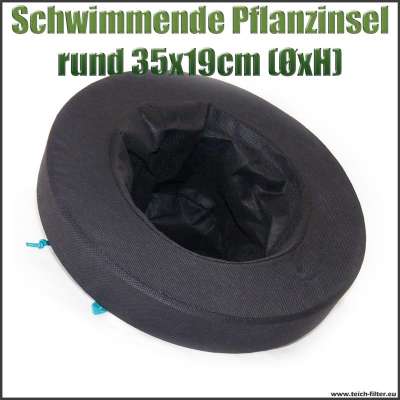 Schwimmende Pflanzinsel rund 35x19cm mit Pflanzkorb für Teichpflanzen im Koiteich auf der Wasseroberfläche