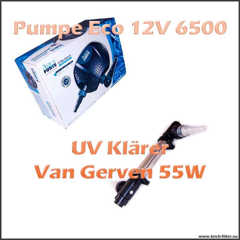 Eco O 6500 12V Teichpumpe mit 55W UV Klärer Van Gerven Teichtechnik Set