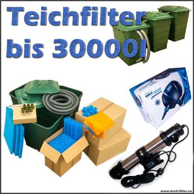 Teichfilter Komplettset 30000 mit Eco O Plus 12V 6500 Teichpumpe für Schwimmteich und Sera Pond 55X UVC Lampe mit 55 Watt Leistung