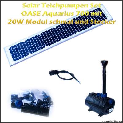 12V Solar Teichpumpen Set 700 mit 20 Watt Modul schmal