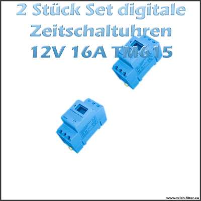 2 Stück Set 12V Zeitschaltuhren 16A 615 für Hutschiene mit digital Display