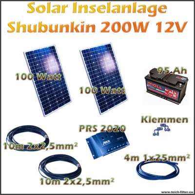 Solar Inselanlage 200W 12V Shubunkin für Garten und Haus als Komplettset