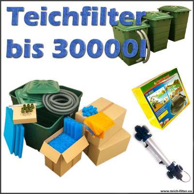 Teichfilter Set 30000 komplett mit Filtermaterial, Anschlüsse, Sera Pond PP 6000 Teichpumpe und UVC Klärer Van Gerven mit 40 Watt für Koi