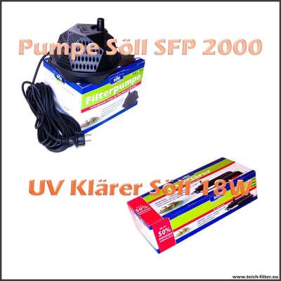 Set mit Teichtechnik Söll SFP 2000 Pumpe und 18W UV Klärer