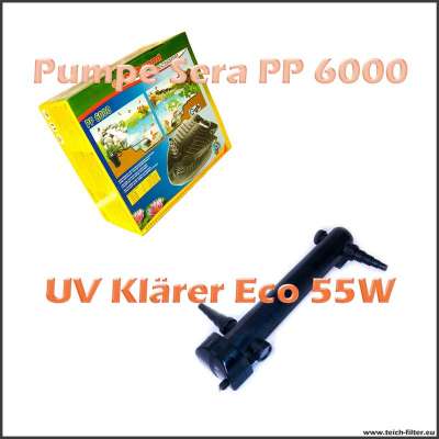 Teichtechnik Set für Koiteich mit Pumpe Sera PP 6000 und UV Klärer 55W Eco