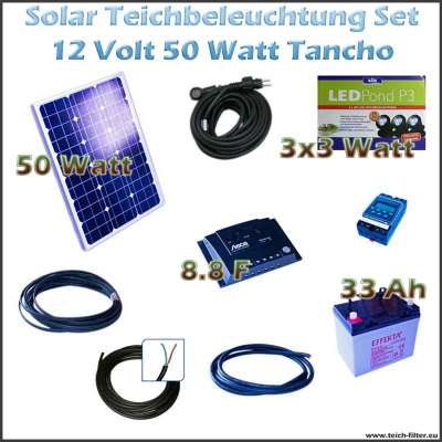 50W 12V Solar Teichbeleuchtung LED 9W Tancho mit Akku als Set