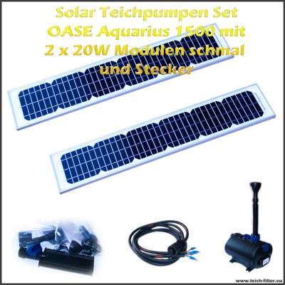 12V Solar Teichpumpen Set 1500 mit 2 Stück schmalen 20 Watt Modulen