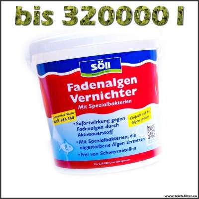 Für 320000 l Teichwasser reichen 10 kg Fadenalgenvernichter aus