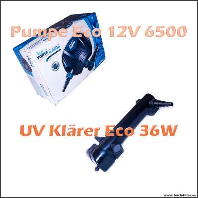 Technikset mit Teichpumpe O 6500 12V und 36W UV Klärer für Gartenteich