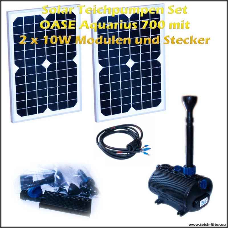 12V Solar Teichpumpen Set 700 mit 2 x 10W Modulen Teichfilter