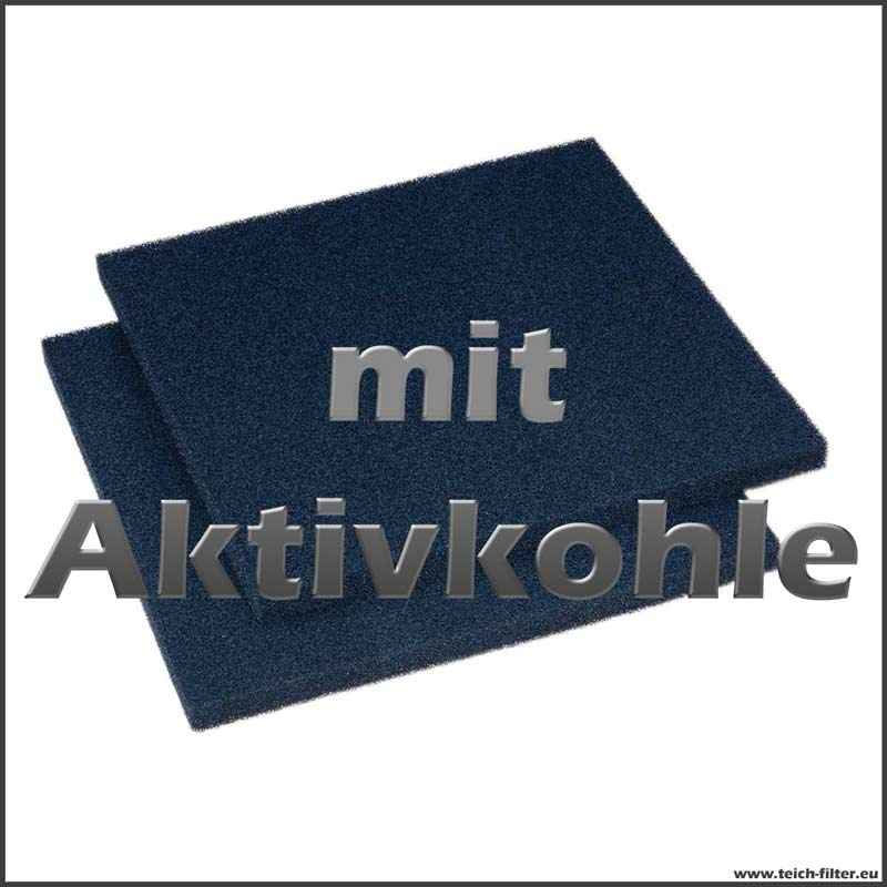 2 Filterschwämme 50x50x3 cm 20 PPI schwarz mit Aktivkohle Teichfilter