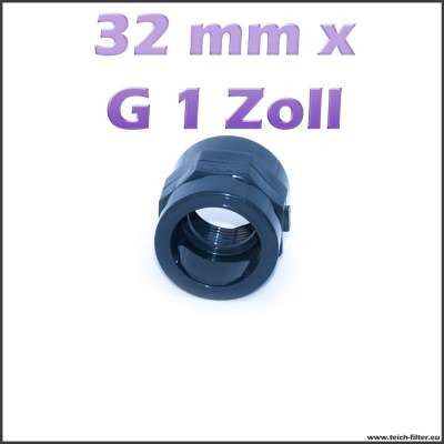 32 mm x G 1 Zoll Gewindemuffe aus Kunststoff für Teichpumpen