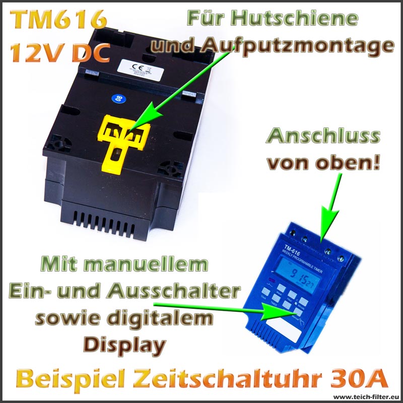 Zeitschaltuhr Timer 12V 30A für Solar - Teich-Filter