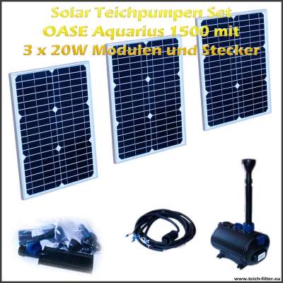 12V Solar Teichpumpen Set 1500 mit 3 Stück 20 Watt Modulen