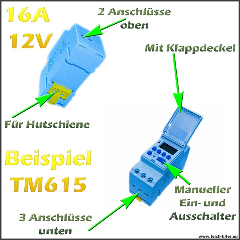 Zeitschaltuhr 12 V DC 16 A Mod. 615 für Solaranlagen